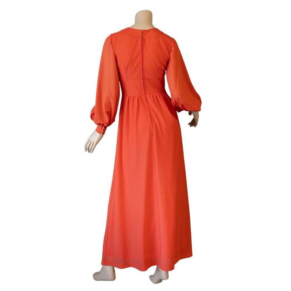 OSTI Vintage 70s Nylon Crepe Balloon Sleeve Coral Gown * Small - Picture 15 of 17